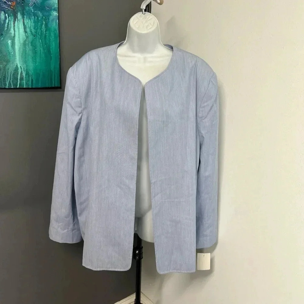 Vintage Alexandria Women’s 26W Blue‎ Striped Open Front Blazer Lined Career